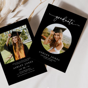 Foto-Graduate-Party für Schwarz und Weiß Einladung