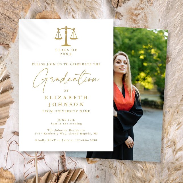Foto Graduation Party der Gold Script Law School Einladung (Gold Script Law School Photo Graduation Party Invitation)