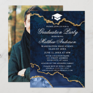 Foto Graduation Party für Aquarellblau Einladung