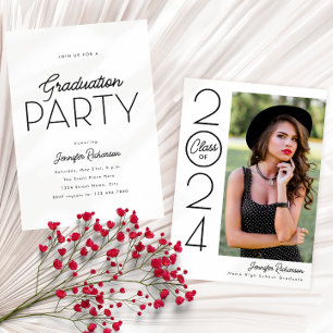 Foto Graduation Party für Schwarz-Weiß-Typografie Einladung