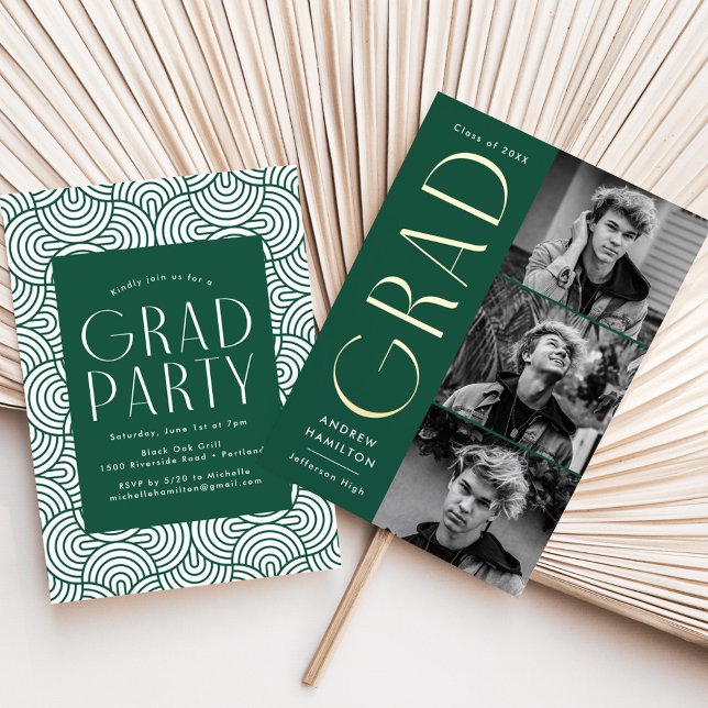 Foto Graduation Party Green and Gold Foil 3 Folieneinladung (Von Creator hochgeladen)