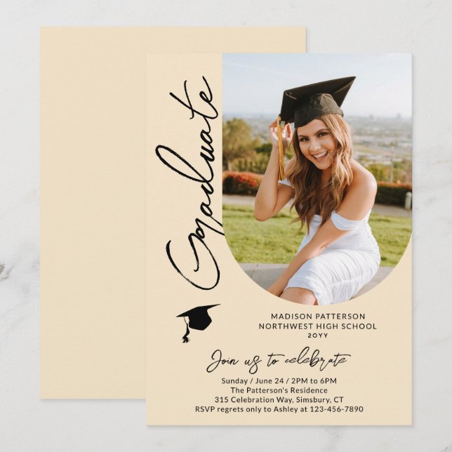 Foto Graduation Party Modernes, elegantes Skript Einladung (Vorne/Hinten)