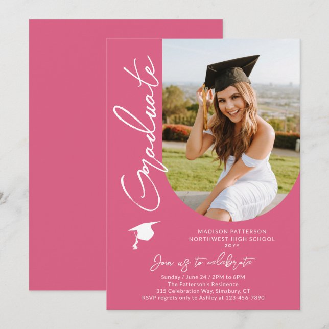 Foto Graduation Party Modernes, elegantes Skript Einladung (Vorne/Hinten)