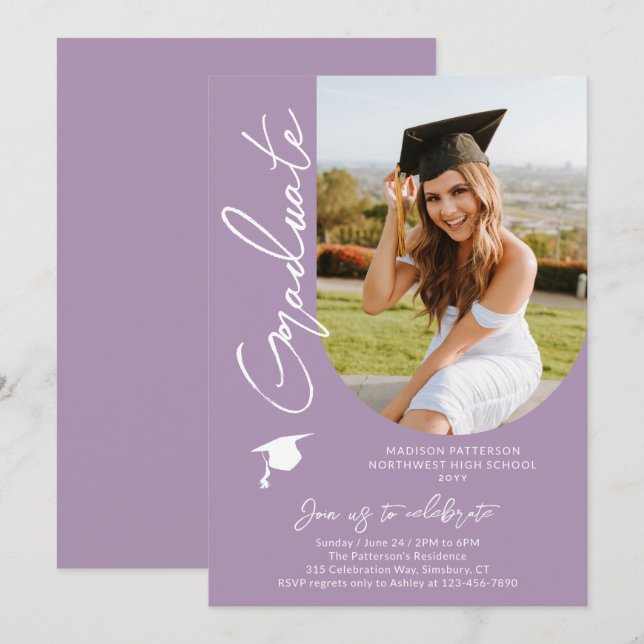 Foto Graduation Party Modernes, elegantes Skript Einladung (Vorne/Hinten)