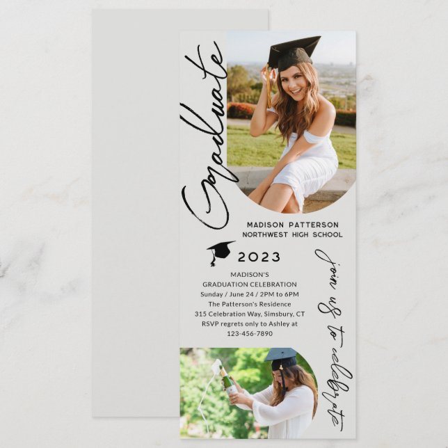 Foto Graduation Party Modernes, elegantes Skript Einladung (Vorne/Hinten)