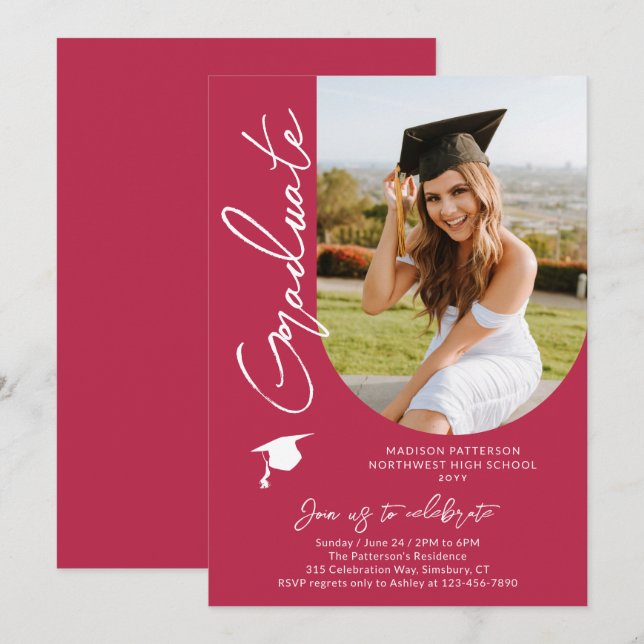 Foto Graduation Party Modernes, elegantes Skript Einladung (Vorne/Hinten)