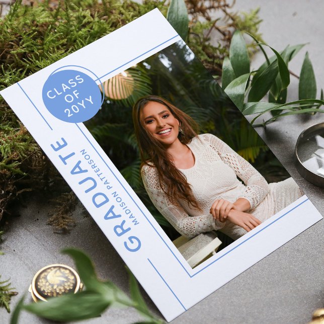 Foto Graduation Party Modernes Script Blue (Von Creator hochgeladen)