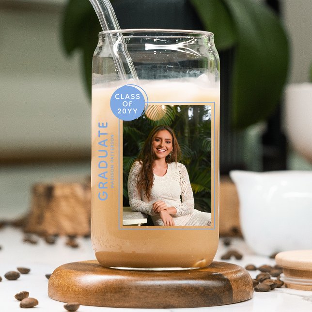 Foto Graduation Party Modernes Script Blue Dosenglas (Von Creator hochgeladen)