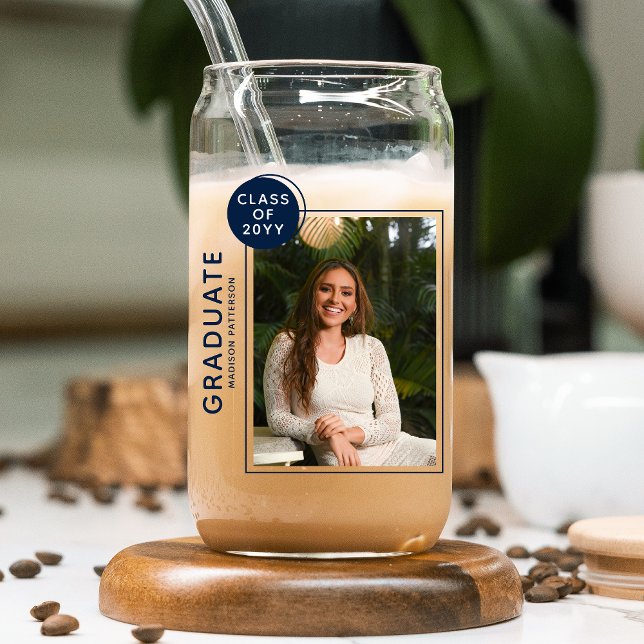 Foto Graduation Party Modernes Script Blue Dosenglas (Von Creator hochgeladen)