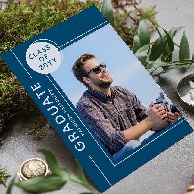 Foto Graduation Party Modernes Script Silver Blue (Von Creator hochgeladen)