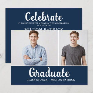 Foto Graduation Party (Navy Blue White Handwriting Einladung
