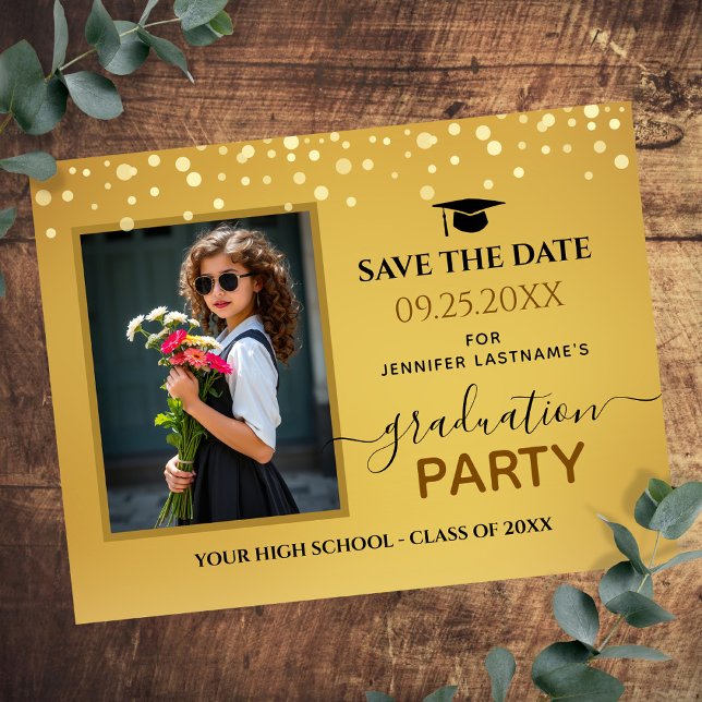 Foto Graduation Party Save the Date Gold Einladung (Von Creator hochgeladen)