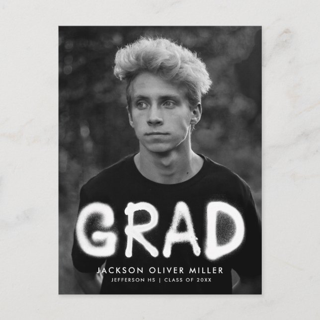 Foto-Graduationspartei für weißes Spray Einladungspostkarte (Vorderseite)
