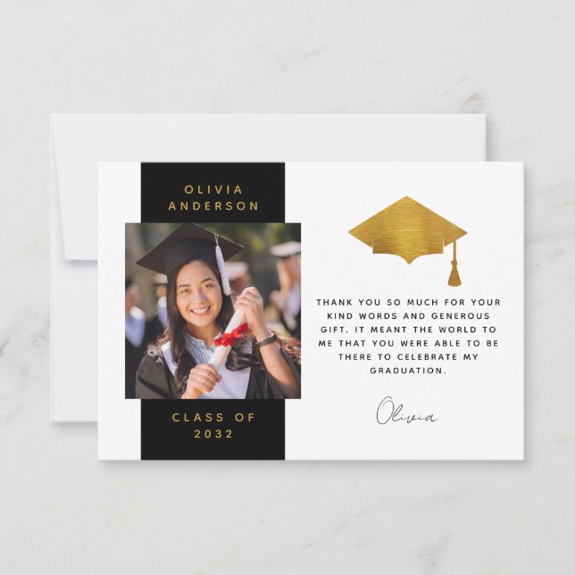 Foto-Graduierungskappe für Schwarzes Gold Dankeskarte (Vorderseite)