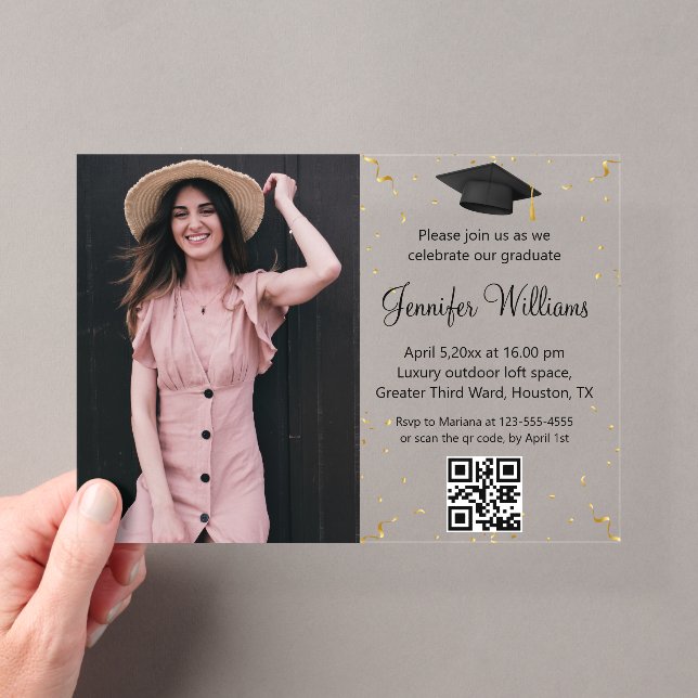 Foto Graduierungspartei qr Code uAwg gold Konfetti Acryleinladungen (Insitu (Handheld))
