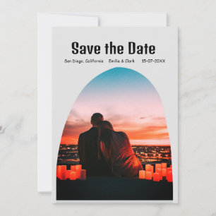Foto grau boho Save the Date QR moderne Russti Einladung