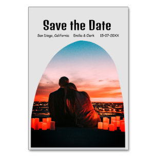Foto grau boho Save the Date QR moderne Russti Tischnummer