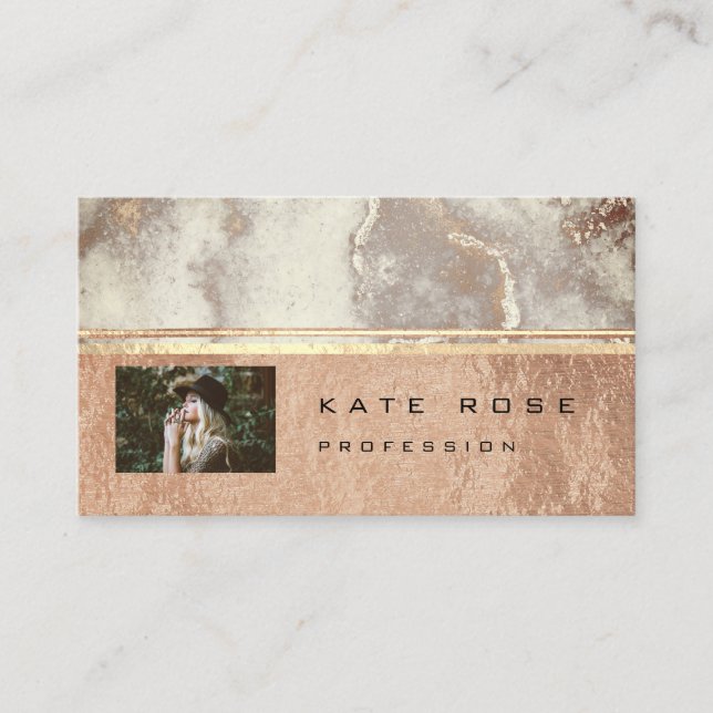 Foto Graue Streifen Marmor Rose Gold Makeup Kupfer Visitenkarte (Vorderseite)