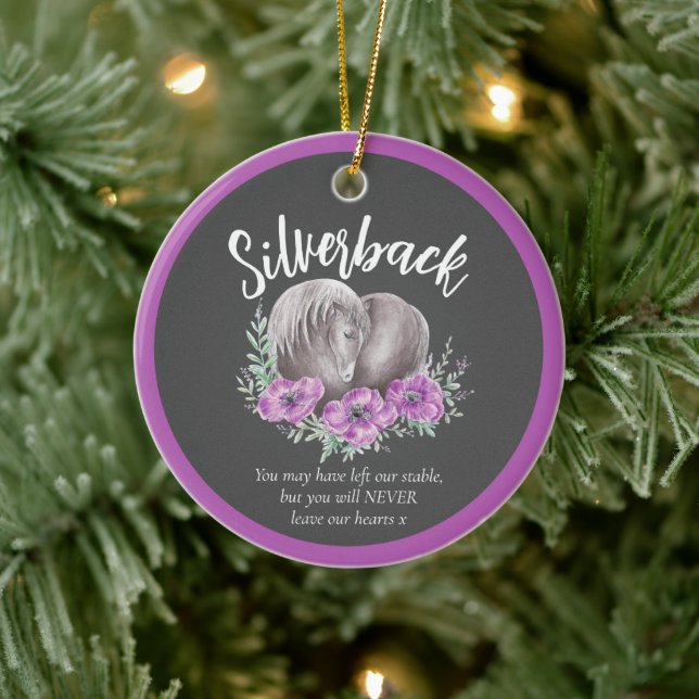 Foto graues Horse-Gedenkherz Keramik Ornament (Baum)