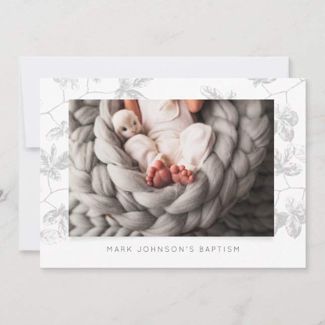 Foto Gray Foliage Taufe Party Einladung (Vorderseite)