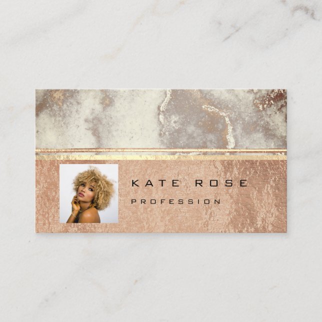 Foto Gray Streifen Marmorplatte Rose Makeup Artist Visitenkarte (Vorderseite)