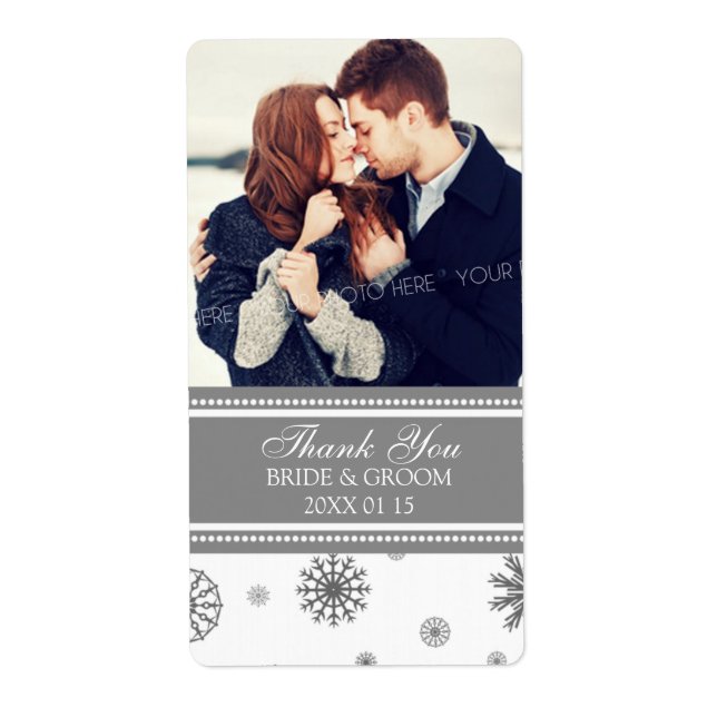 Foto Gray White Snowflakes Winter Wedding Label (Vorne)