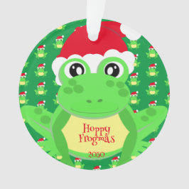 Foto Green Frog Weihnachtsmannmütze Muster Niedlic Ornament