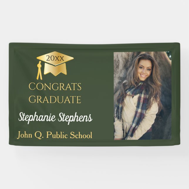 Foto Green Gold Glückwunsch Graduate Name | Schule Banner (Horizontal)