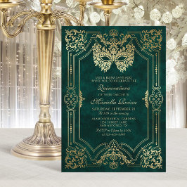Foto Green Gold Masquerade Quinceanera Einladung