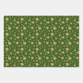 Foto Green Gold Star Pattern Weihnachten Geschenkpapier Set