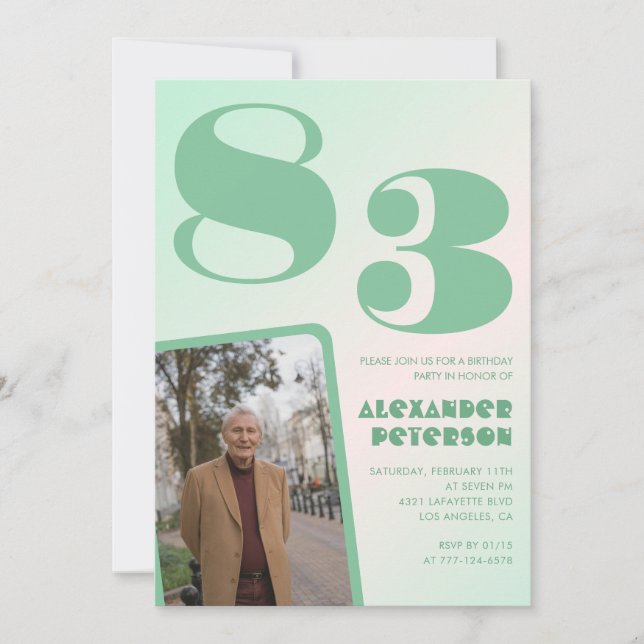 Foto Green Gradient 83. Geburtstag Einladung (Vorderseite)