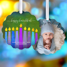 Foto Green Hanukkah Menorah Candles Modern Boho
