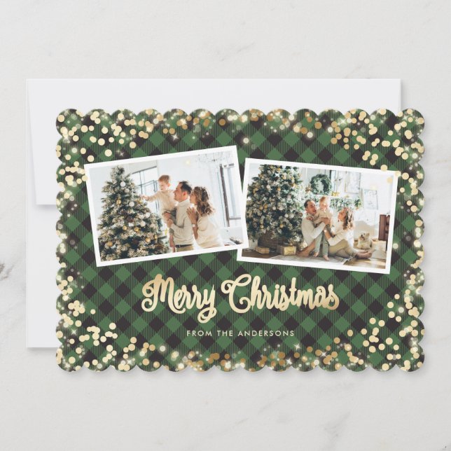 Foto Green Kariert Gold Snow Frohe Weihnachten (Vorderseite)