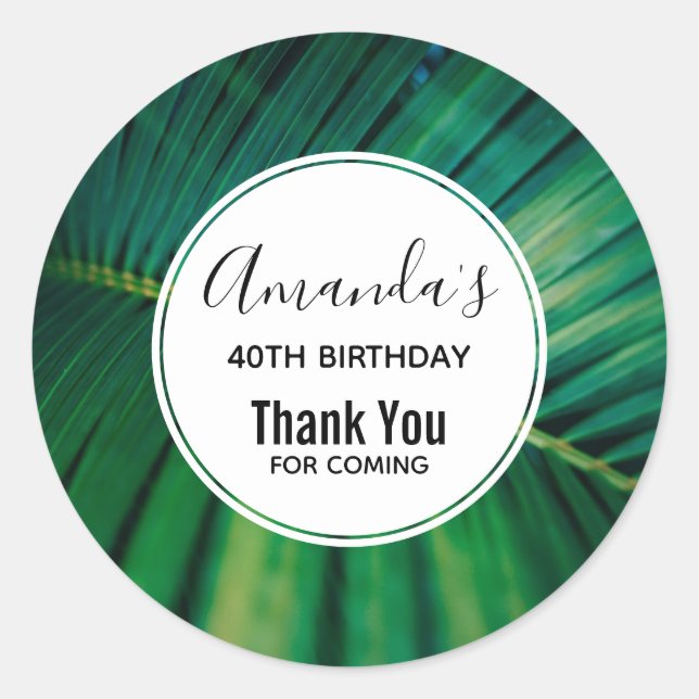 Foto "Green Leaf Palm Frond Tropical Nature" Party Runder Aufkleber (Vorderseite)