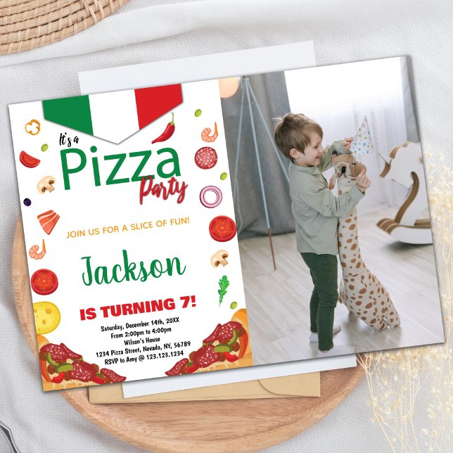 Foto Green White Pizza Zum Geburtstag Einladungen (Photo Green White Red Pizza Birthday Invitations)