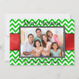 Foto Green Zickzack Red Ribbon - Weihnachtskarte Feiertagskarte