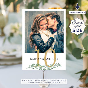 Foto Greenery Gold Wedding Tischnummer Sign