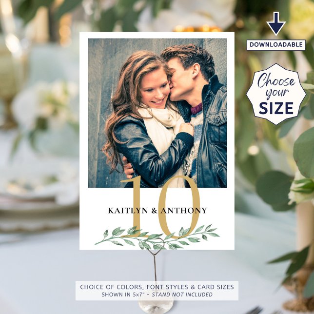 Foto Greenery Gold Wedding Tischnummer Sign (Von Creator hochgeladen)