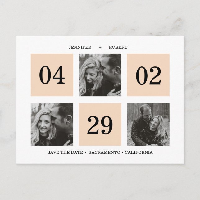Foto Grid Collage | Lachs | SAVE THE DATE Ankündigungspostkarte (Vorderseite)