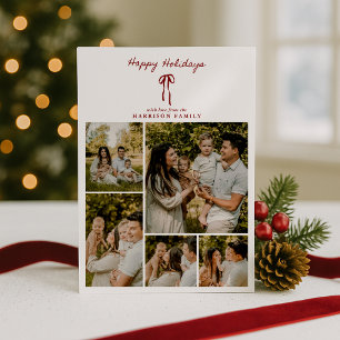Foto-Grid-Karte für die Urlaubserfamilie mit rotem Einladung