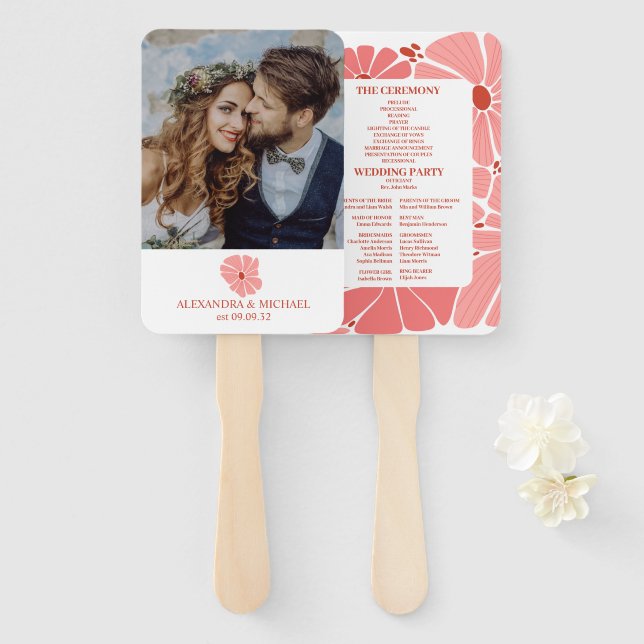 Foto Groovy Moderne Rosa Hochzeit Fächer (Vorne und Hinten)