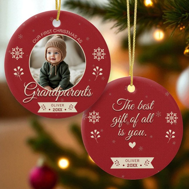 Foto Großeltern Erste Weihnachten Personalisiert Keramik Ornament (Von Creator hochgeladen)