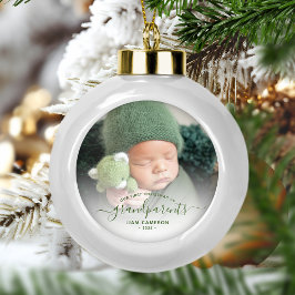 Foto Großeltern Erste Weihnachts-Grün-Schrift Keramik Kugel-Ornament