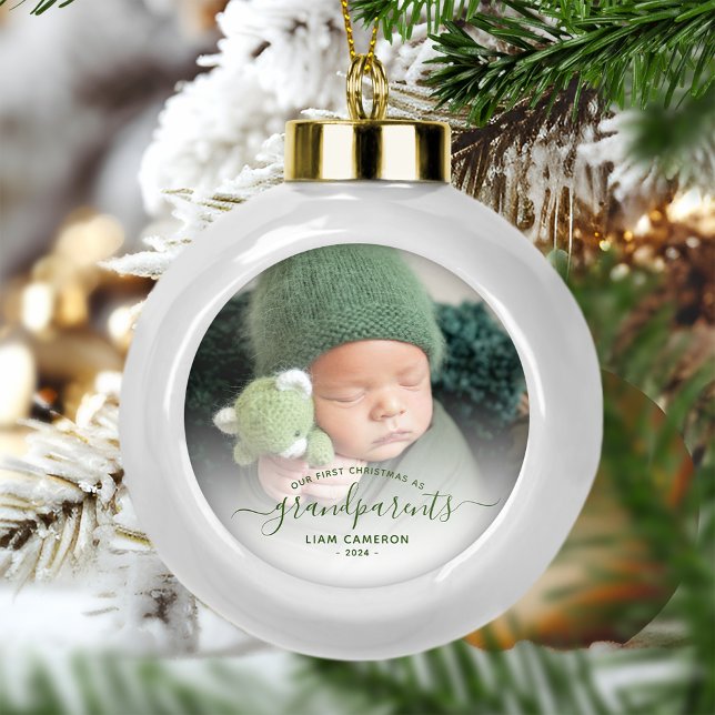 Foto Großeltern Erste Weihnachts-Grün-Schrift Keramik Kugel-Ornament (Von Creator hochgeladen)