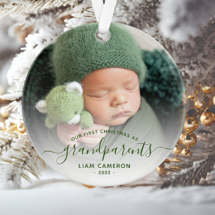 Foto Großeltern erstes Weihnachten grüne Schrift Ornament