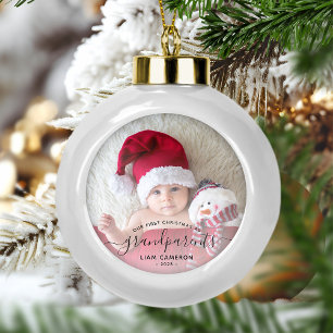 Foto Großeltern erstes Weihnachten Schwarze Schrif Keramik Kugel-Ornament