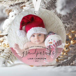 Foto Großeltern erstes Weihnachten Schwarze Schrif Ornament