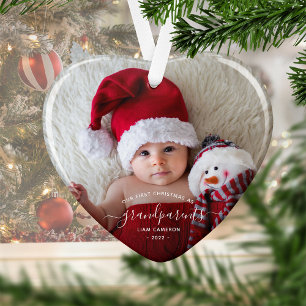 Foto Großeltern erstes Weihnachten White Script Ornament