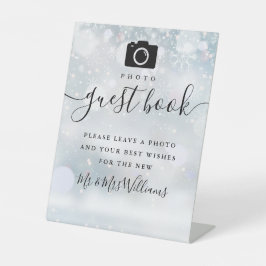Foto Guest Book Black Signature Script Winter Sockelschild