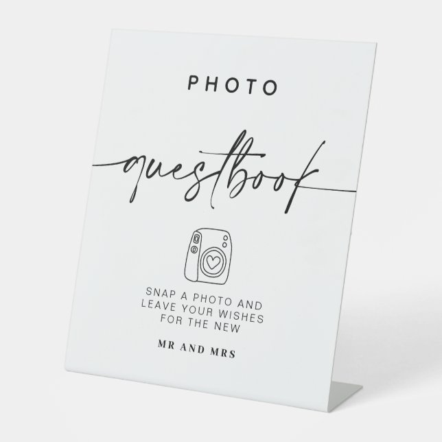 Foto Guestbook | Modernes Minimalistisches Hochzei Sockelschild (Vorderseite)